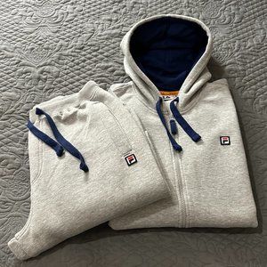 Fila Classic Heather Gray Fleece 2 Pice Jogger Tracksuit Set Top 2XL Bottom XL